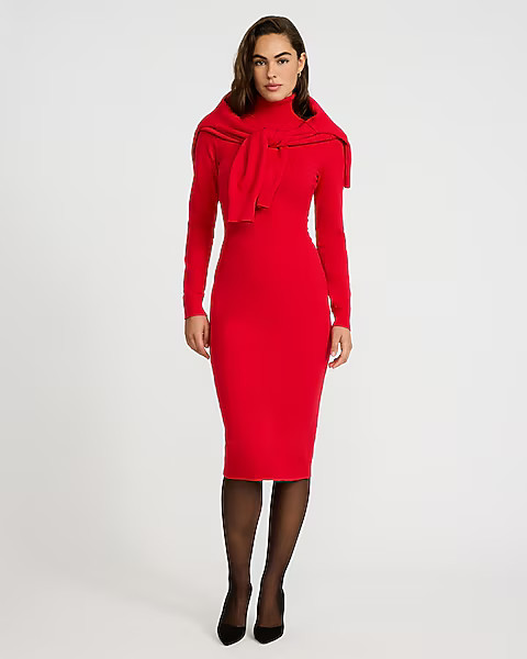 Airy Soft Turtleneck Long Sleeve Midi Sweater Dress | Express