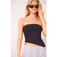 Black Rib Bandeau Asymmetric Split Hem Top | PrettyLittleThing CAN
