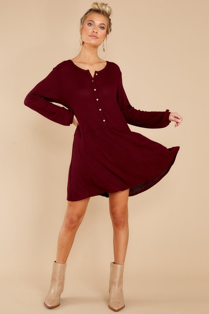 Steal My Time Merlot Dress | Red Dress 
