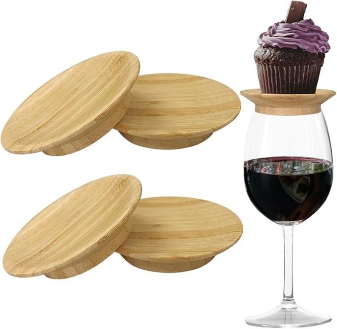 4 Pcs Reusable Wine Glass Charcuterie Topper，Bamboo Wine Glass Topper Coasters Plate for Party ... | Amazon (US)