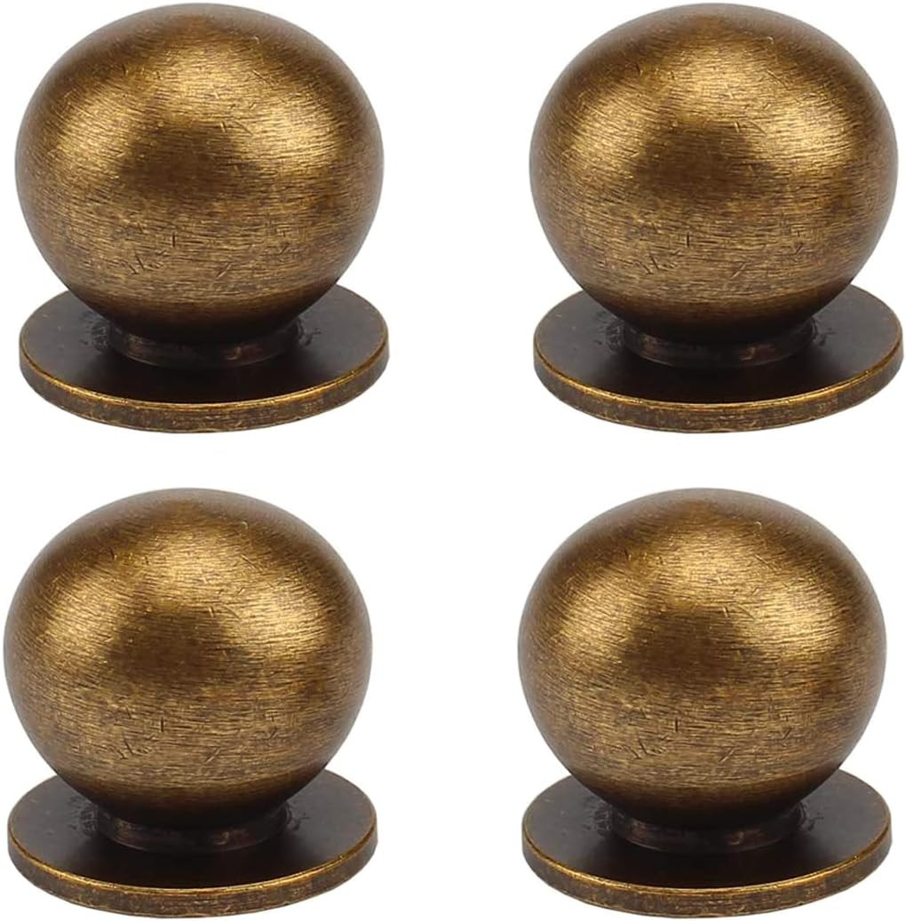 RZDEAL 4Pcs 1-1/8 Inch Round Solid Brass Pulls Antique Brass Cabinet Drawer Knobs Handles Modern Kitchen Handles Knobs | Amazon (US)