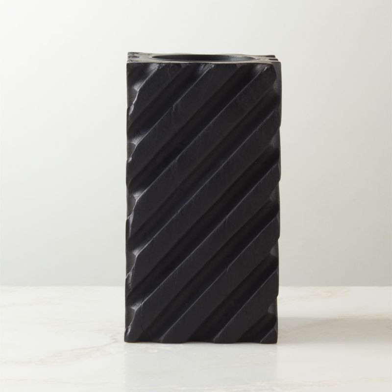 Zeke Modern Black Teak Pillar Candle Holder Large + Reviews | CB2 | CB2