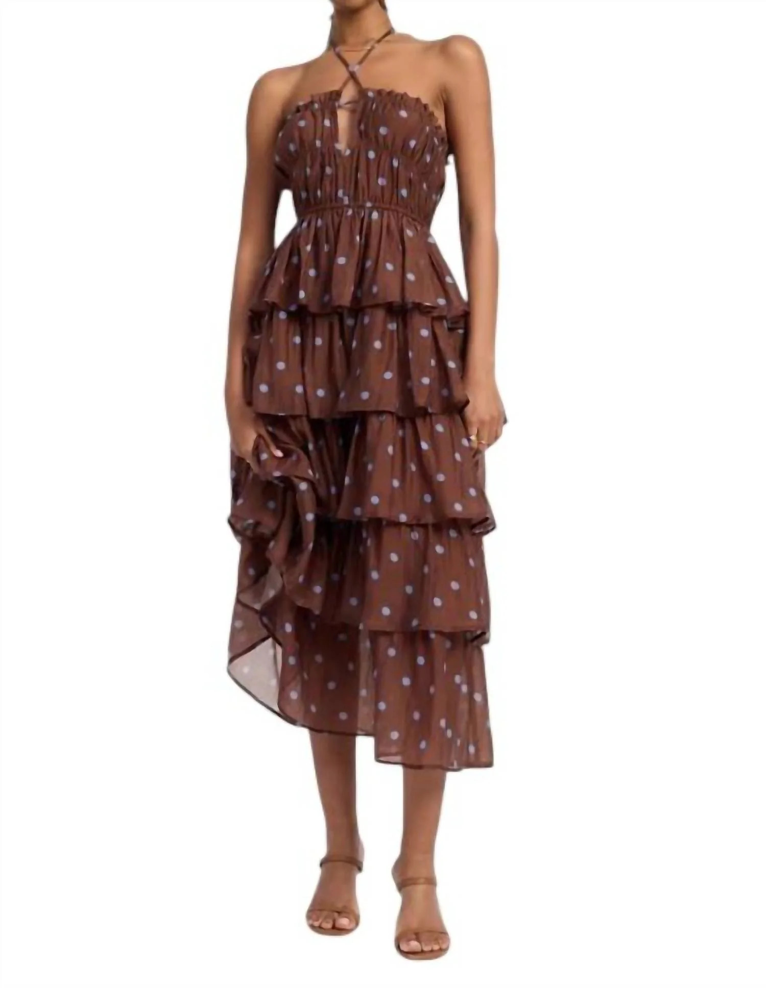 Bella Polka Dot Maxi Dress In Brown | Shop Simon