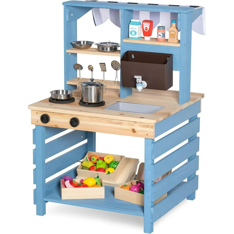 Brinjoy Kids Kitchen Playset, Double-Sided Wooden Outdoor Mud Kitchen w/Realistic Faucet, Removab... | Walmart (US)