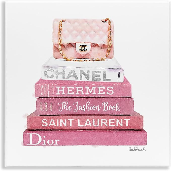 Stupell Industries Pink Book Stack Fashion Handbag Wall Plaque, 12 x 12, Multi-Color | Amazon (US)