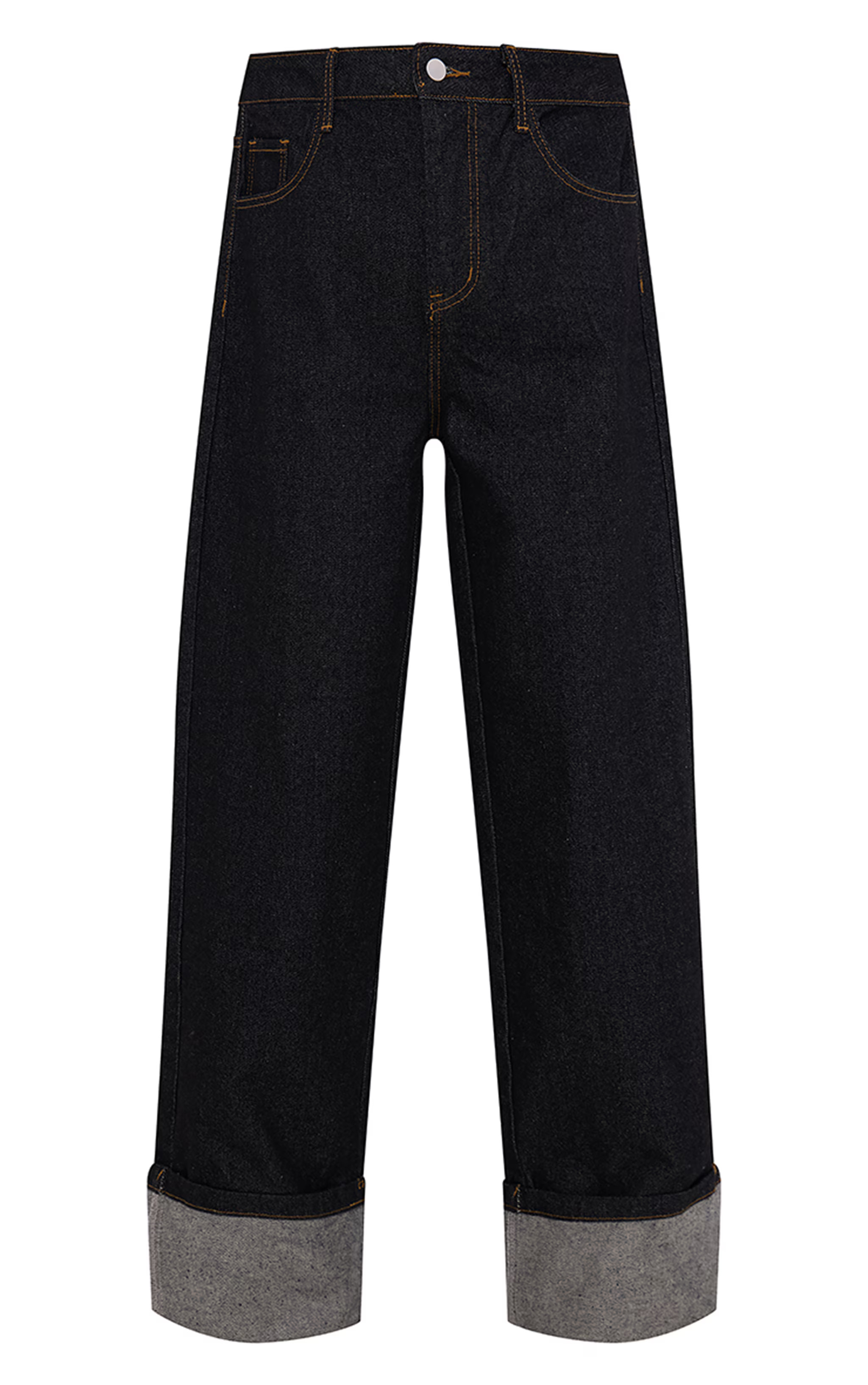 Raw Indigo Wash Contrast Stitch Turn Up Hem Wide Leg Jeans | PrettyLittleThing US