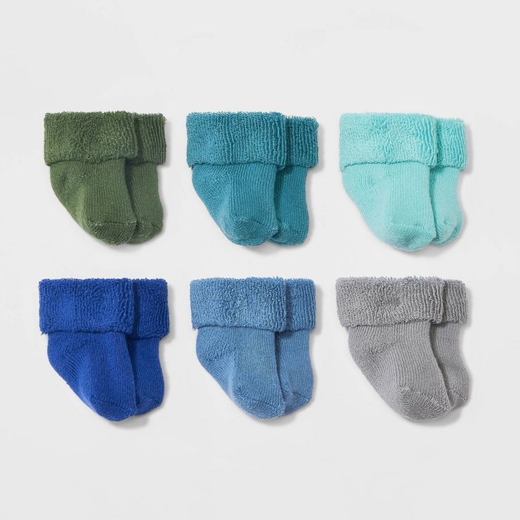 Baby 6pk Terry Bootie Socks - Cloud Island™ Green/Blue | Target