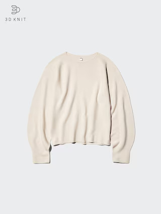Women's 3D Knit Cotton Volume Sleeve Sweater Beige Medium UNIQLO US | UNIQLO (US)