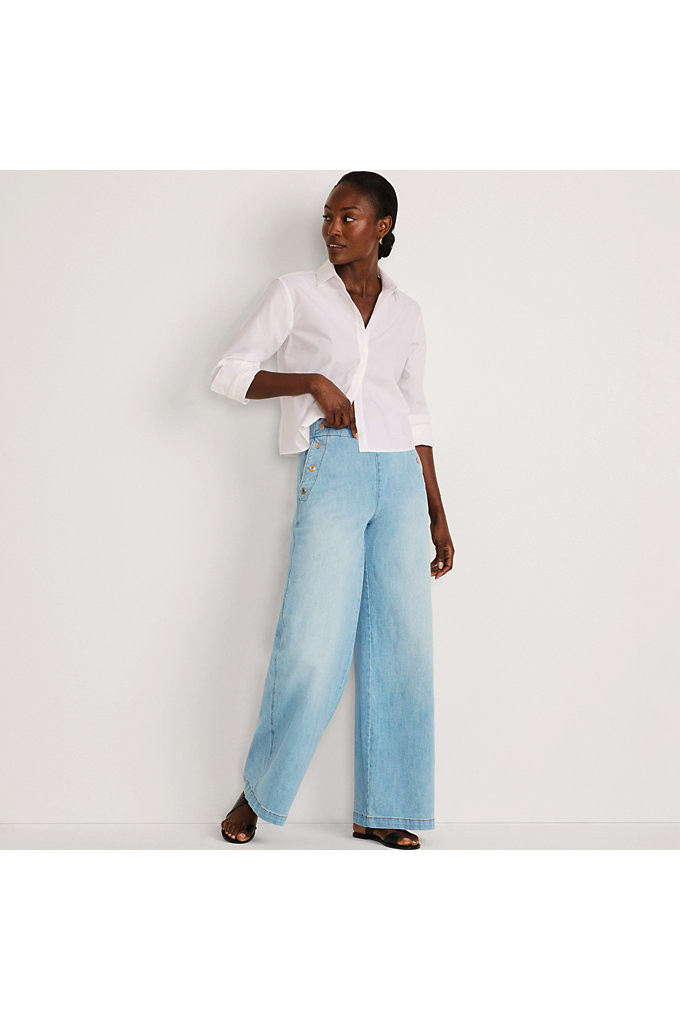 Women's Soft Denim High Rise Mariner Panel Extra Wide Leg Pants - Lands' End - Blue - 14 | Lands' End (US)