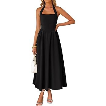 ZESICA Women's Summer Sleeveless Halter Midi Dress 2026 Off Shoulder High Waist Flowy Formal Wedd... | Amazon (US)