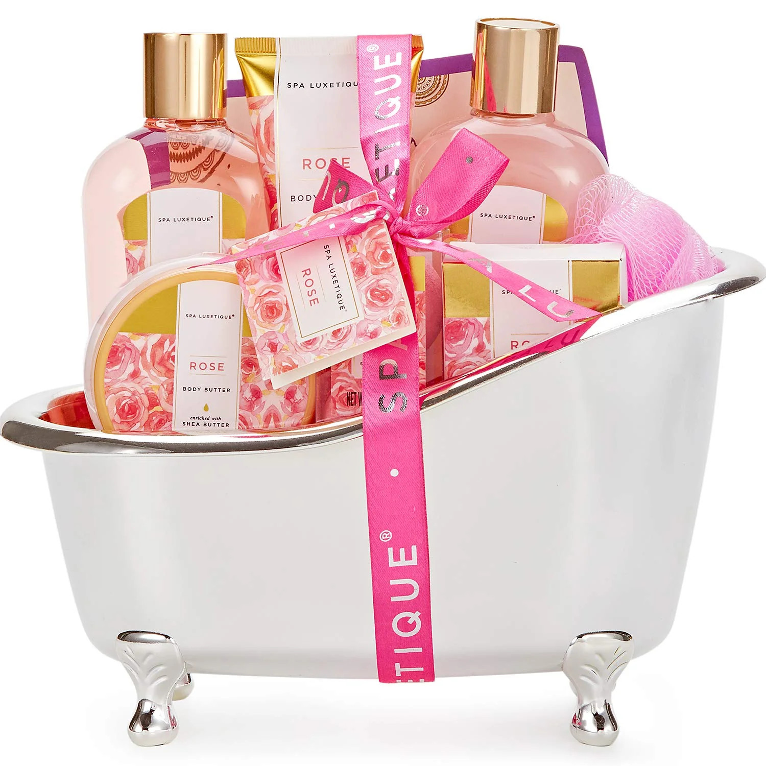 Spa Basket Gifts for Women, 9 Pcs Rose Bath Gift Kits, Holiday Christmas Bath and Body Gift Set | Walmart (US)