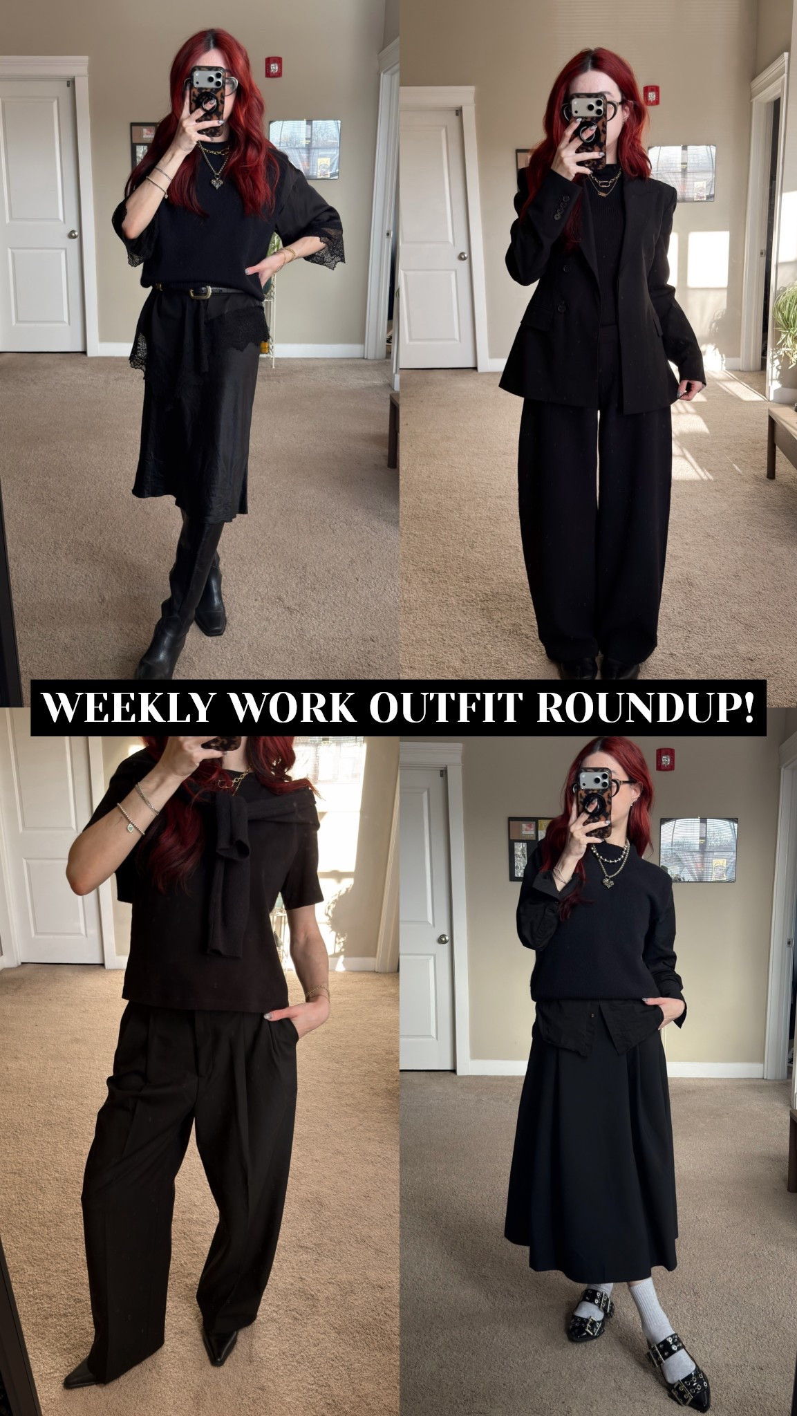 week of work outfits! lots of new spring pieces from @Aritzia 💝
helix barrel pant - 0 TTS
lavish pant - 0 TTS
enterprise skirt - 0 TTS

all black style, all black office outfit, work style, aritzia style, aritzia outfits, corporate goth, alternative style, corporate style, all black outfit inspo, weekly outfit roundup, work outfit roundup, aritzia goth


#LTKWorkwear #LTKootd #LTKSeasonal
