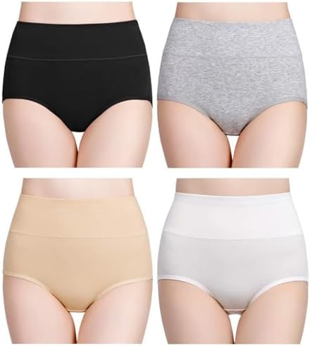 wirarpa Women's Cotton Underwear High Waisted Ladies Panties Full Coverage Briefs 4 Pack (Regular... | Amazon (US)