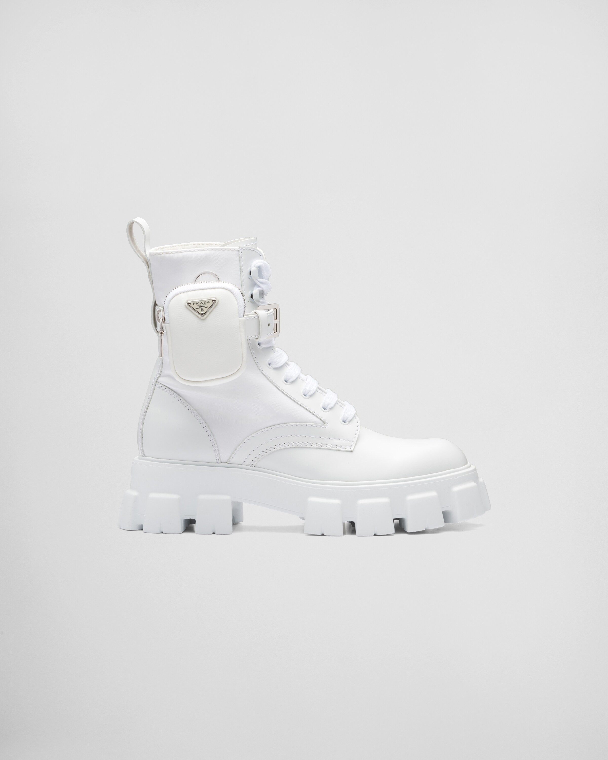 Monolith brushed leather and nylon boots with pouch | Prada Spa US