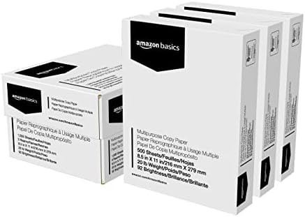 Amazon Basics Multipurpose Copy Printer Paper, 8.5" x 11", 20lb, 3 Ream (1,500 Sheets), 92 Bright | Amazon (US)