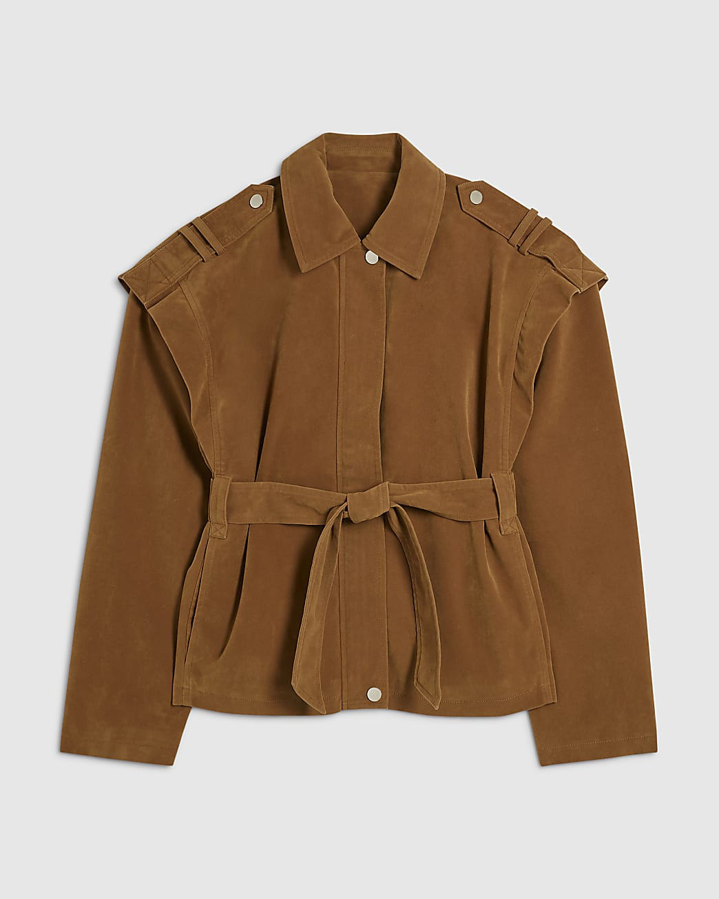 Brown Faux Suede Belted Jacket | River Island UK & IE