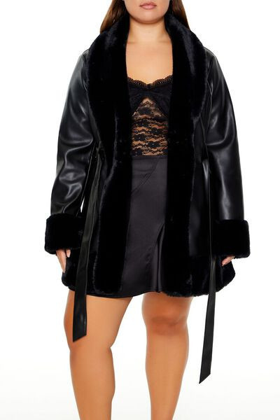 Plus Size Faux Fur-Trim Trench Coat | Forever 21