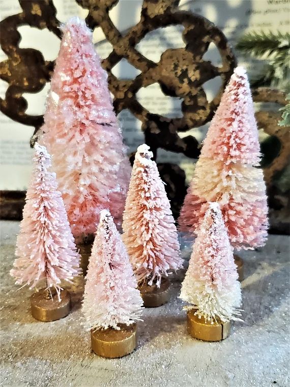 6 Glittered Pink Bottle Brush Trees Miniature Sisal Trees Christmas Trees Pink Christmas Decor Ch... | Etsy (US)