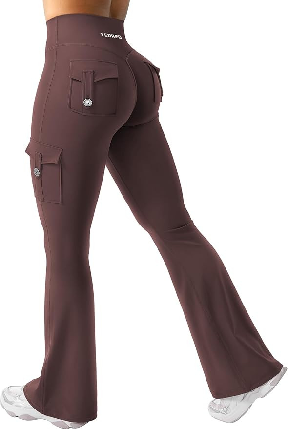 YEOREO CoreFlex High Waisted Cargo Flare Leggings | Amazon (US)