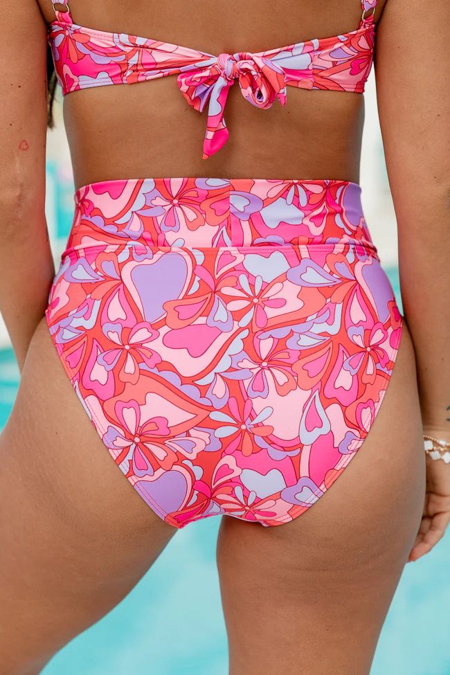 Groovy Getaway In Lovely Blossoms High Waisted Bikini Bottoms FINAL SALE | Pink Lily