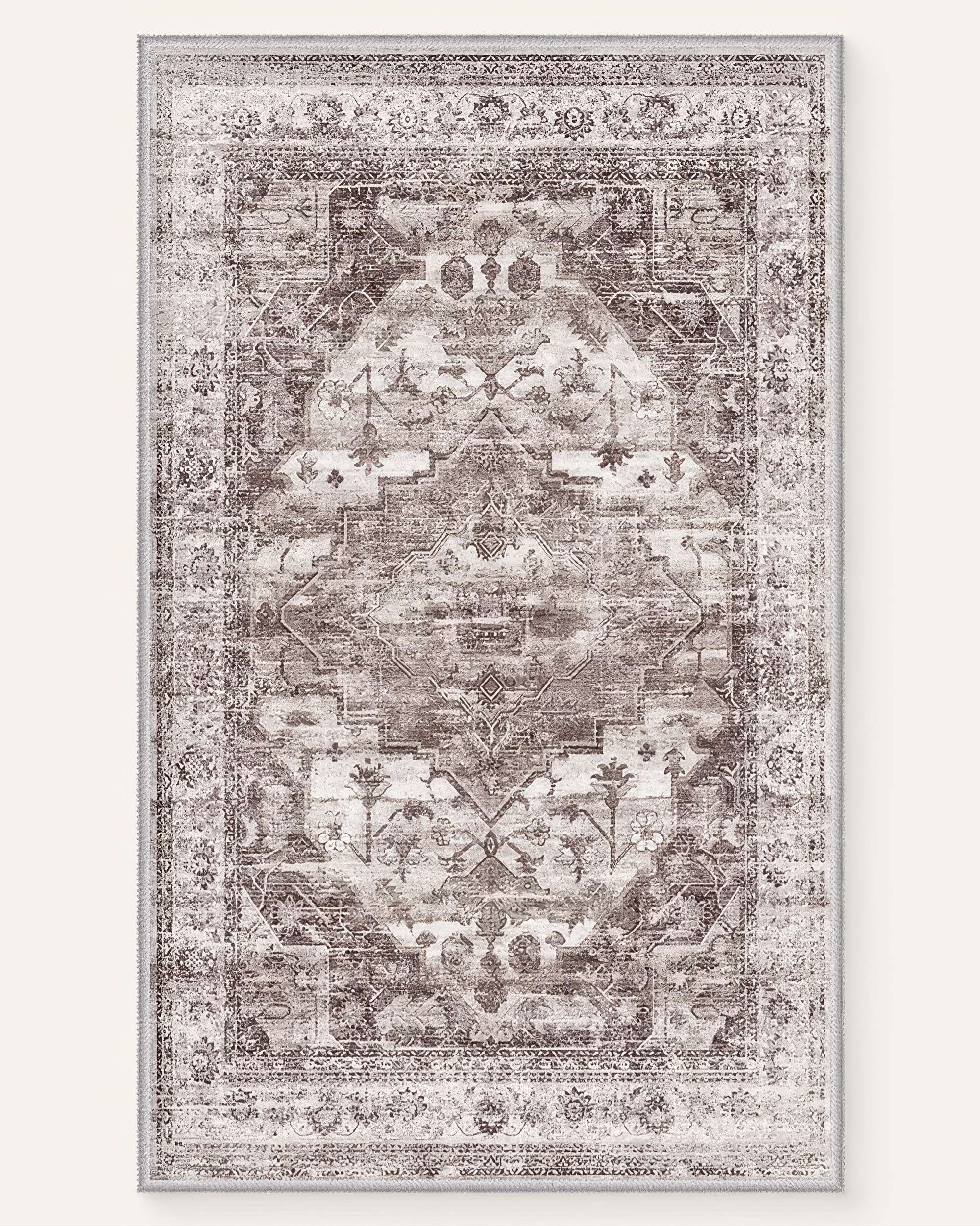 Diana's Garden Deep Taupe Washable Area Rug | TheHues