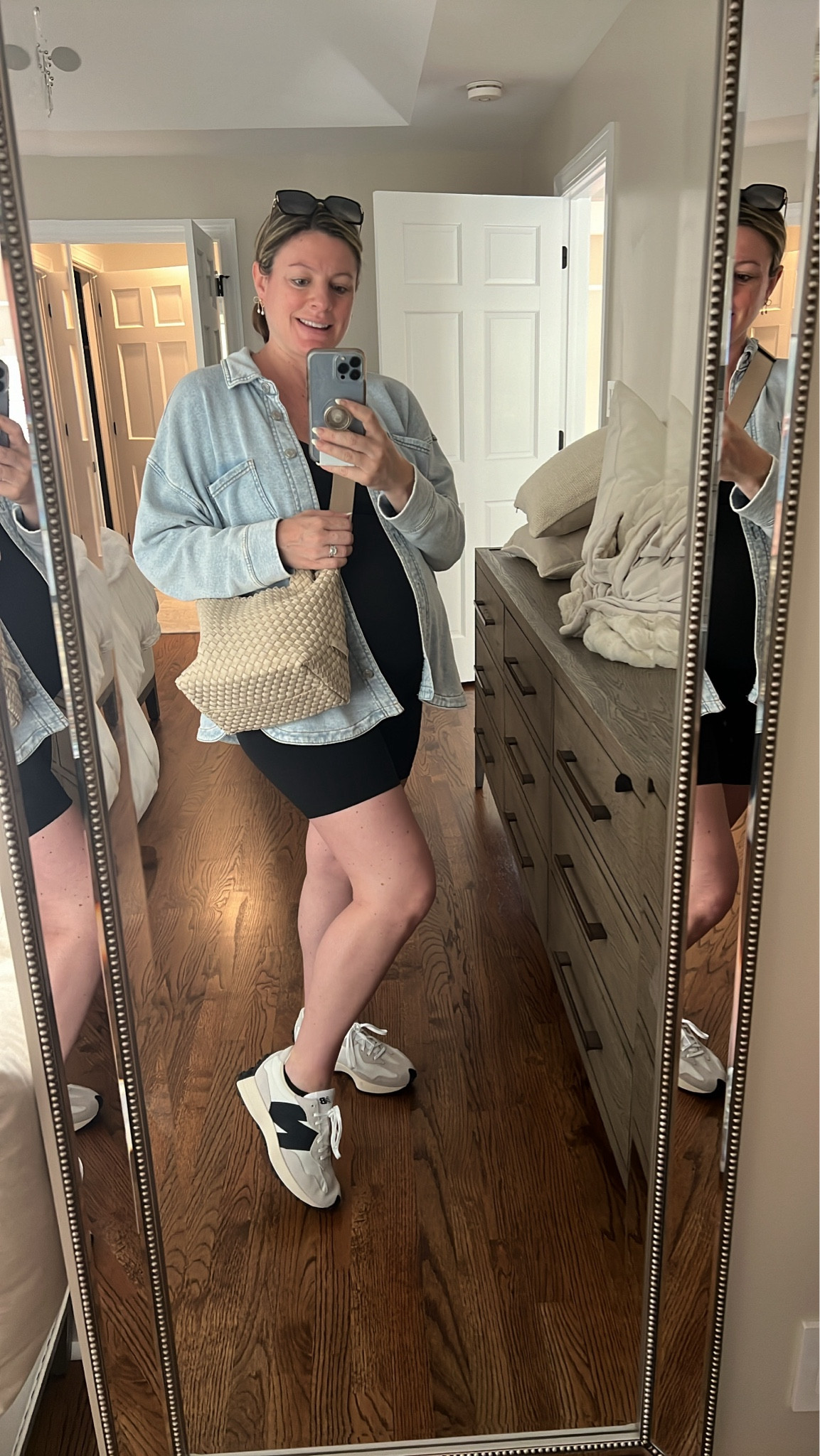 Comfy athleisure & travel outfit:
-Amazon matching set with biker shorts and matching top (available in maternity and regular women’s)
-cotton jacket that looks like a denim jacket but cuter and super soft and comfy
-new balance neutral sneakers with nice amount of platform 
-my everyday bag 

Bump-friendly maternity travel outfit that also comes in regular women’s and perfect athleisure for taking a walk 

#LTKBump #LTKTravel #LTKFindsUnder100