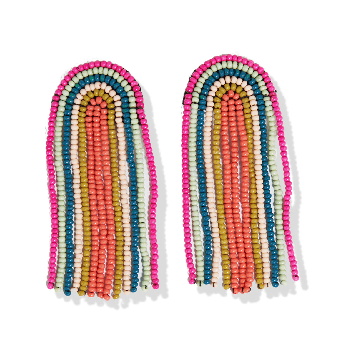 Skylar Rainbow Stripe Beaded Fringe Earrings Rainbow | INK+ALLOY