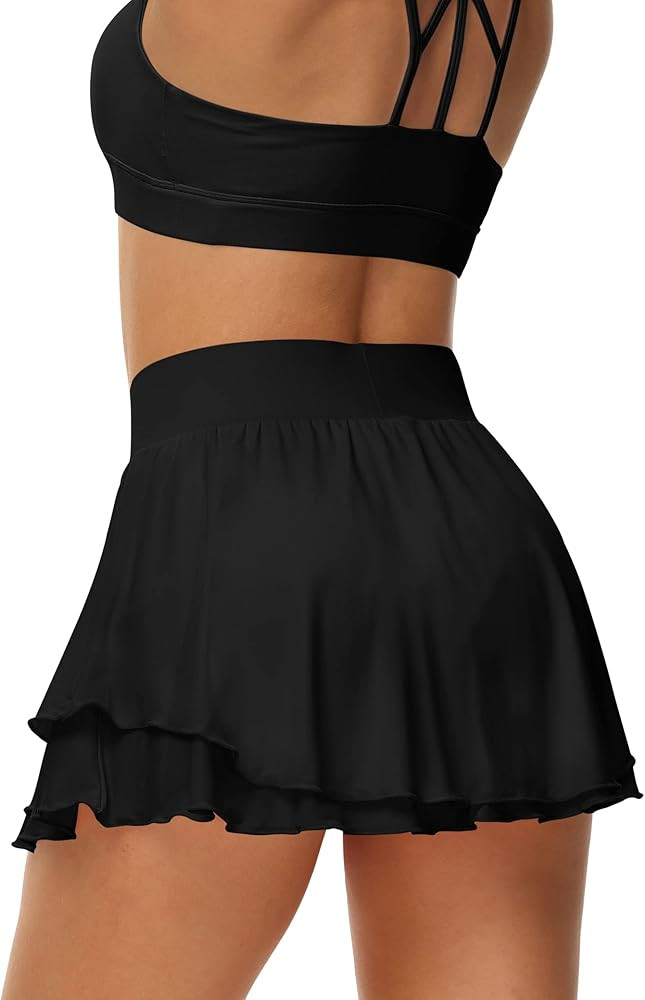 UrKeuf Women's Athletic Tennis Skirts with Pockets 13in Ruffle Golf Running Workout Ice Silk Flow... | Amazon (US)