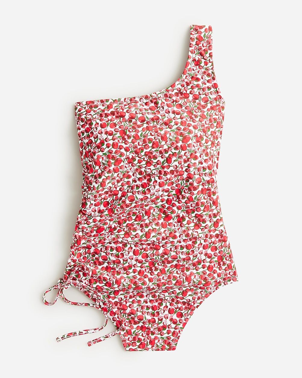 One-shoulder one-piece swimsuit with side tie in Liberty® Eliza's Red fabric | J.Crew US
