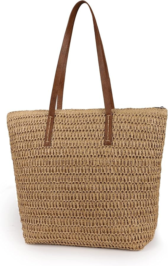 Womens Large Straw Beach Tote Bag Handmade Woven Shoulder Bag Handbag Purse for Summer | Amazon (US)