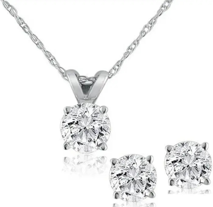 Lab Grown Diamond Solitaire Necklace & Studs Set 5/8 Carat tw 14K Gold | Nordstrom