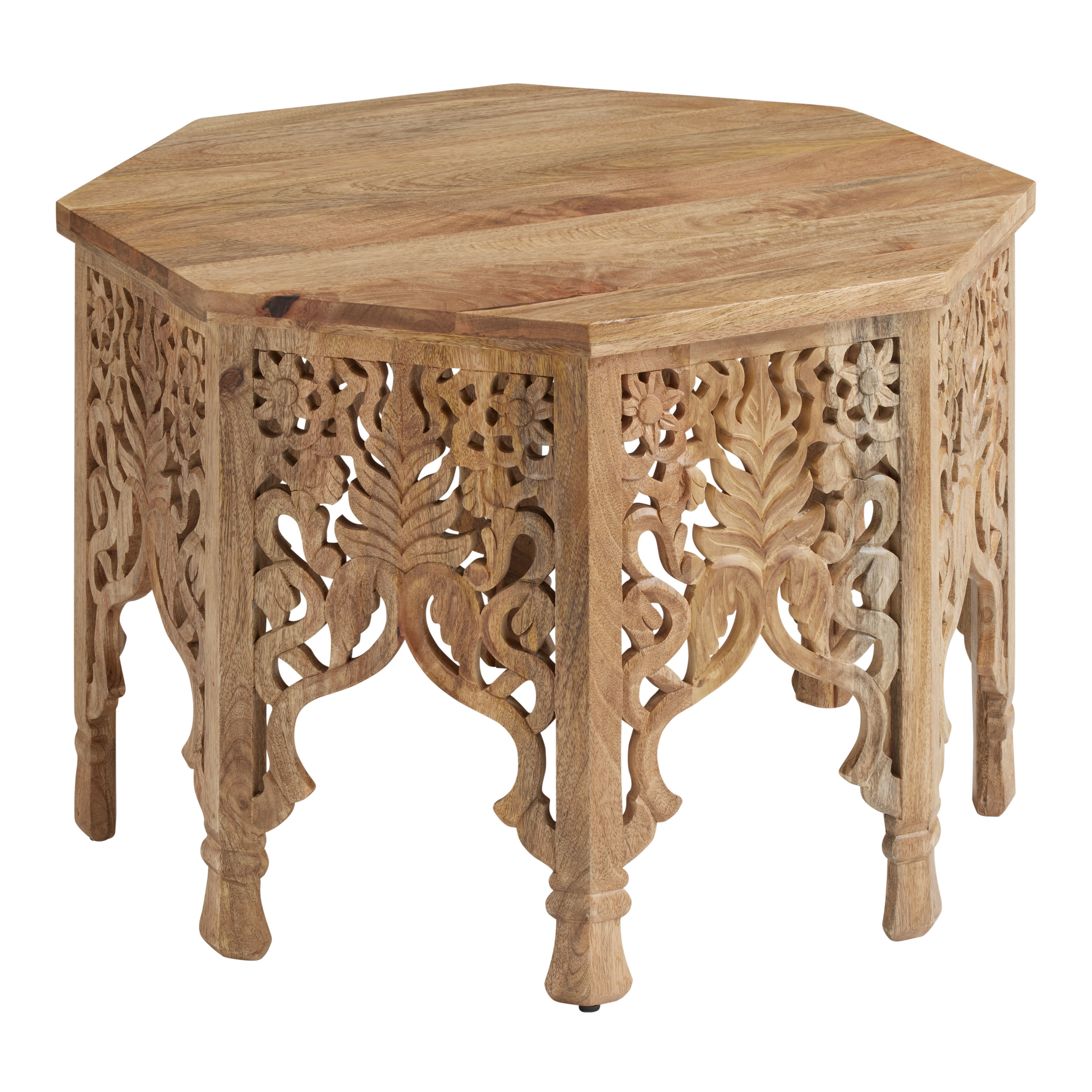 CRAFT Aneesa Natural Hand Carved Wood Floral Coffee Table | World Market