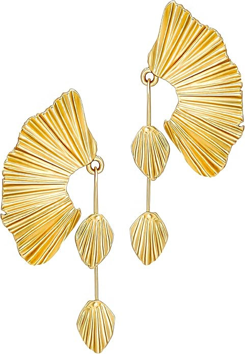 18K Gold Statement Earrings for Women by SNGIA, Chunky Dangle Leaf Fan Shape Flower Earrings, Vin... | Amazon (US)