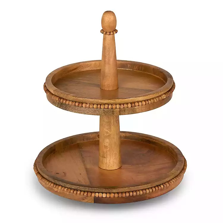 Natural Wood Beaded Tiered Serving Tray | Kirklands