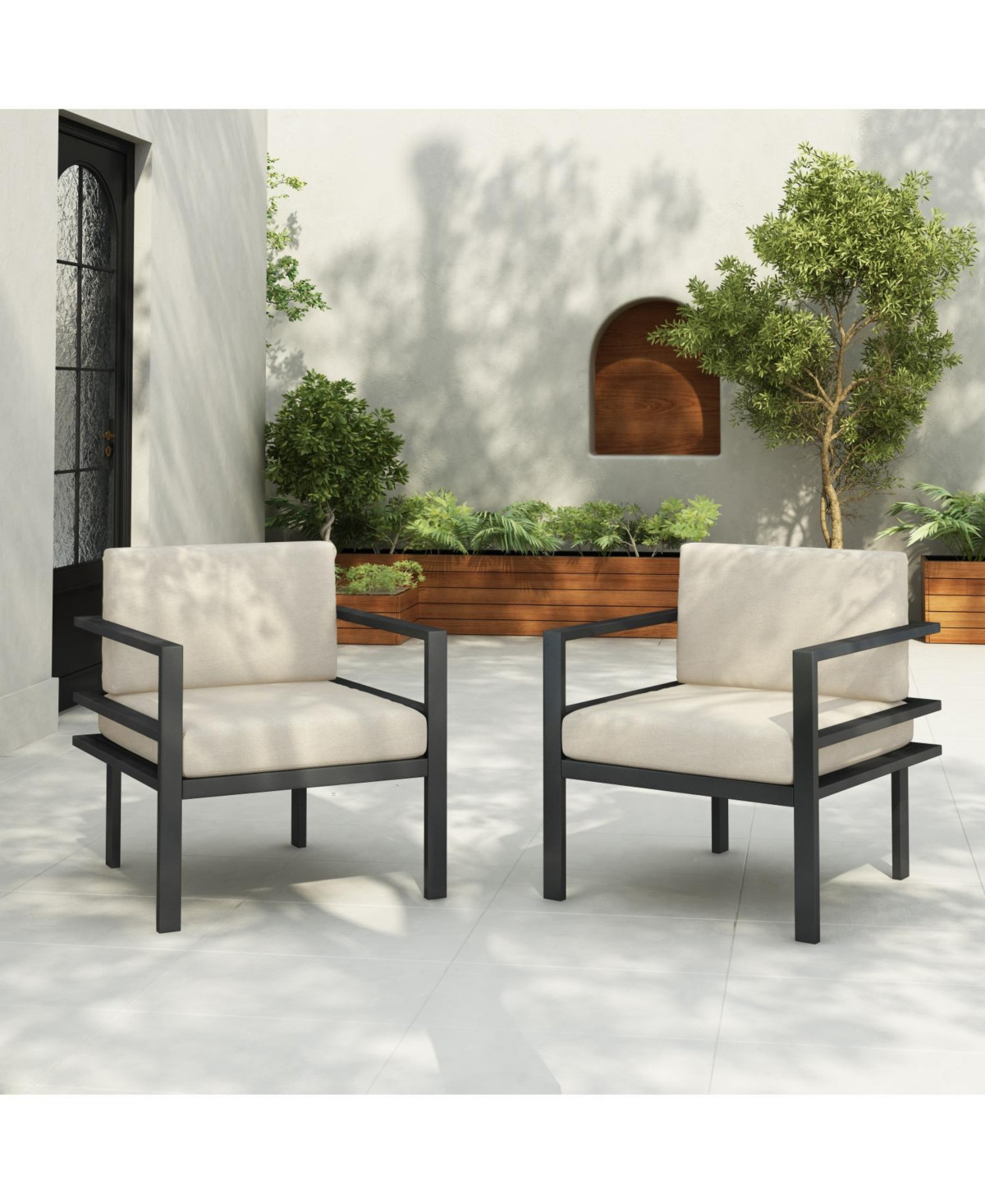 [Set of 2] 27,7" Modern Outdoor Lounge Chair with Aluminum Frame - Beige+black | Macy's