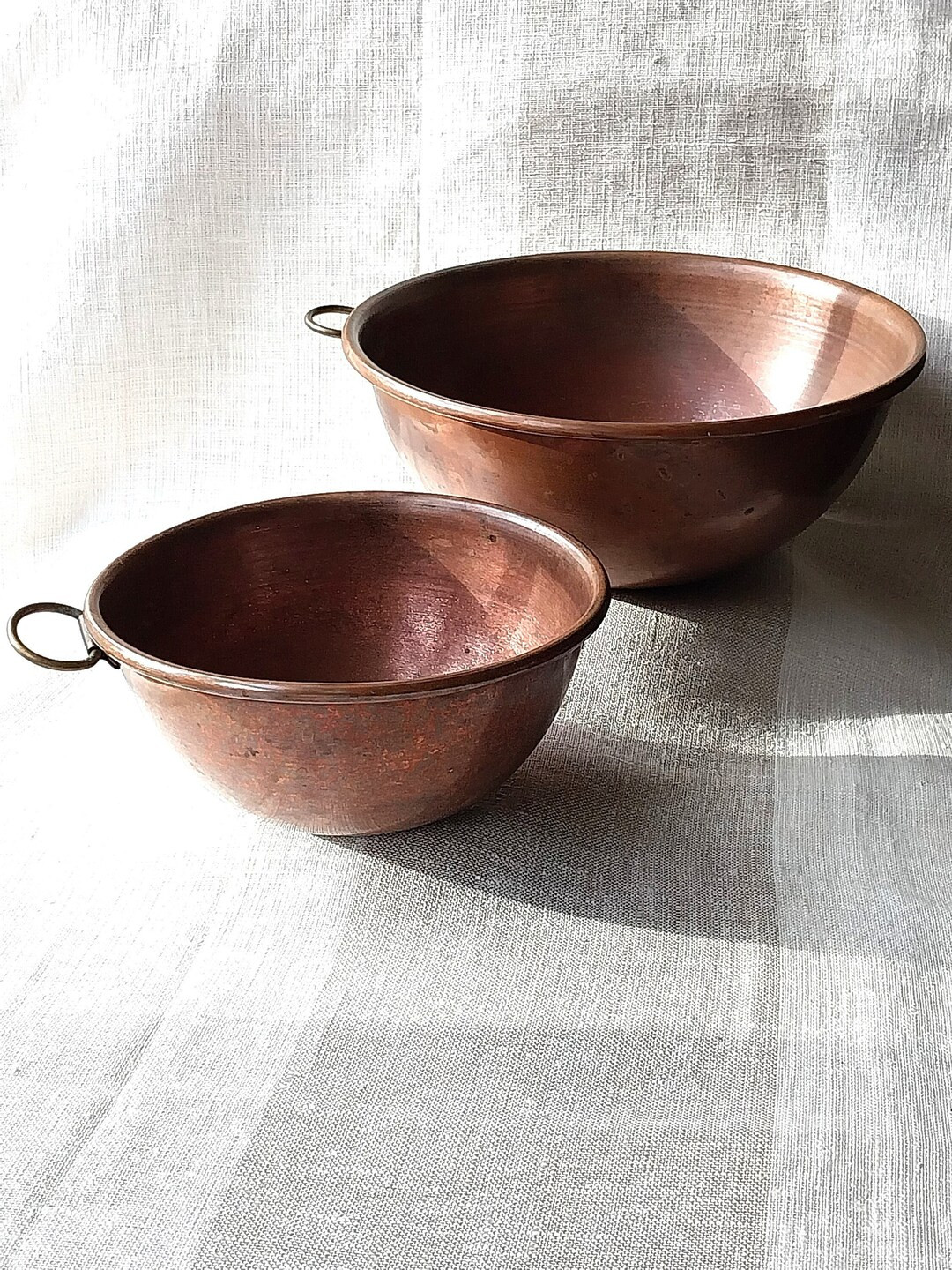 Antique Solid Copper Mixing Bowls Brass Rings Set of 2 - Etsy | Etsy (US)