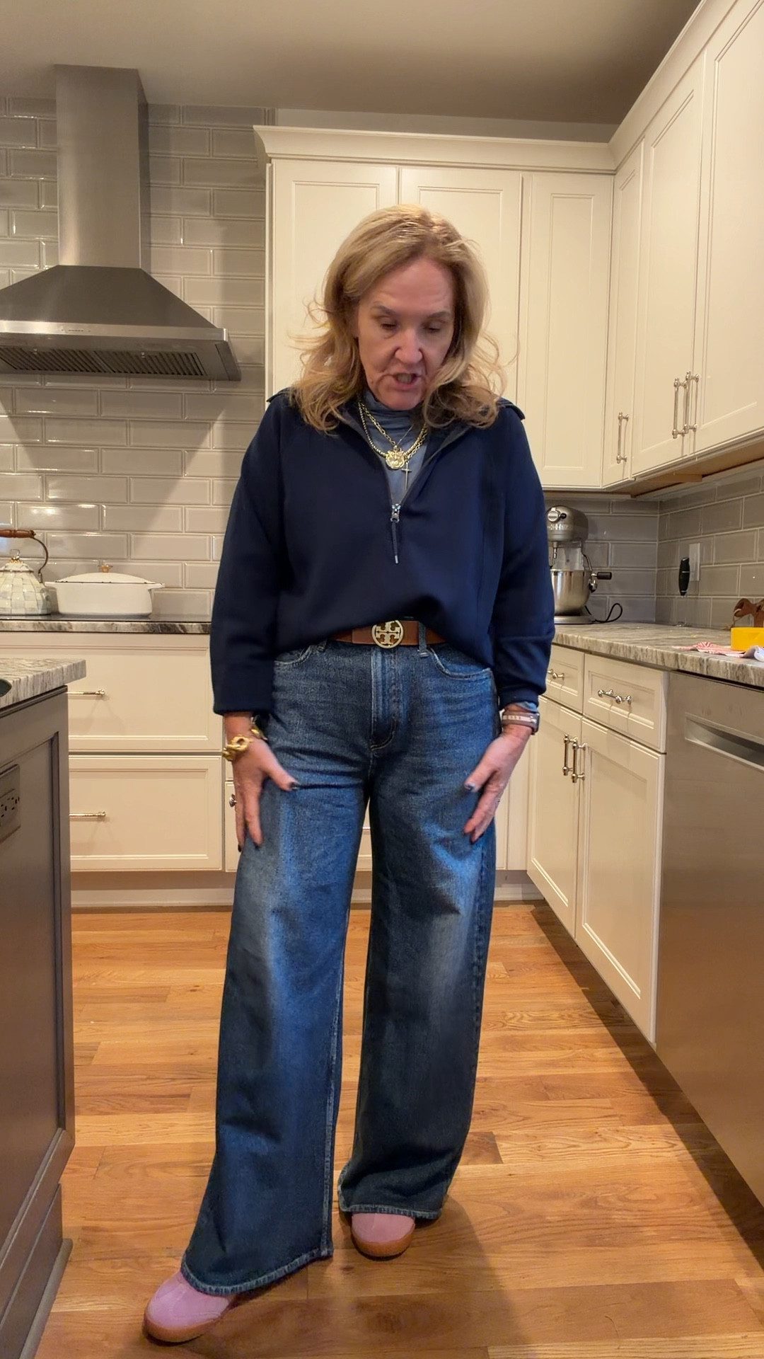 The original sweatpant jean. Size down 1. I’m in a 28 
Spanx 1/2 zip size medium 
Anthropologie Mockneck size medium 
Allie & Bess jewelry code NANETTE20 20% off 

#LTKPetite #LTKootd #LTKOver40