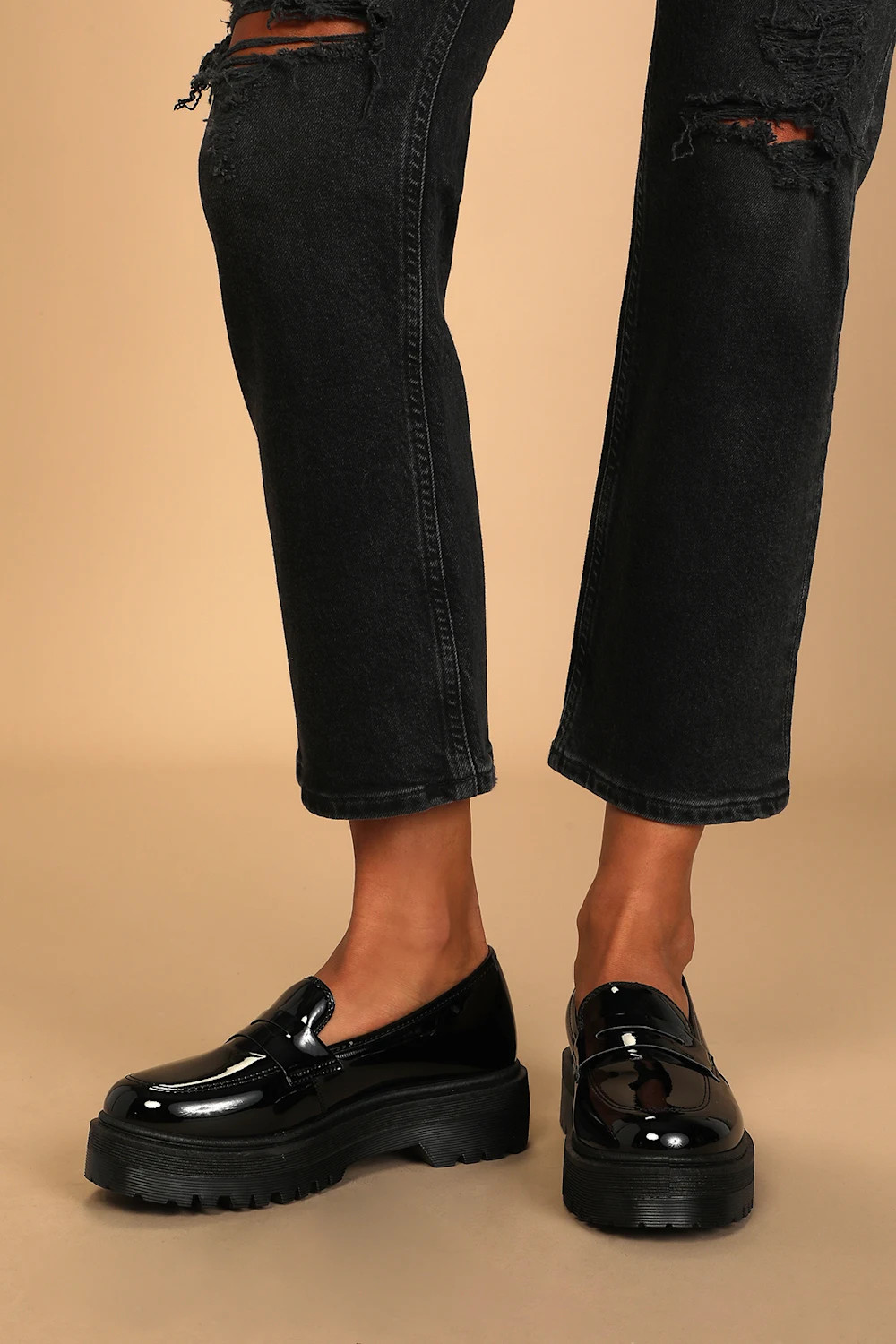 Maysie Black Patent Flatform Loafers | Lulus (US)