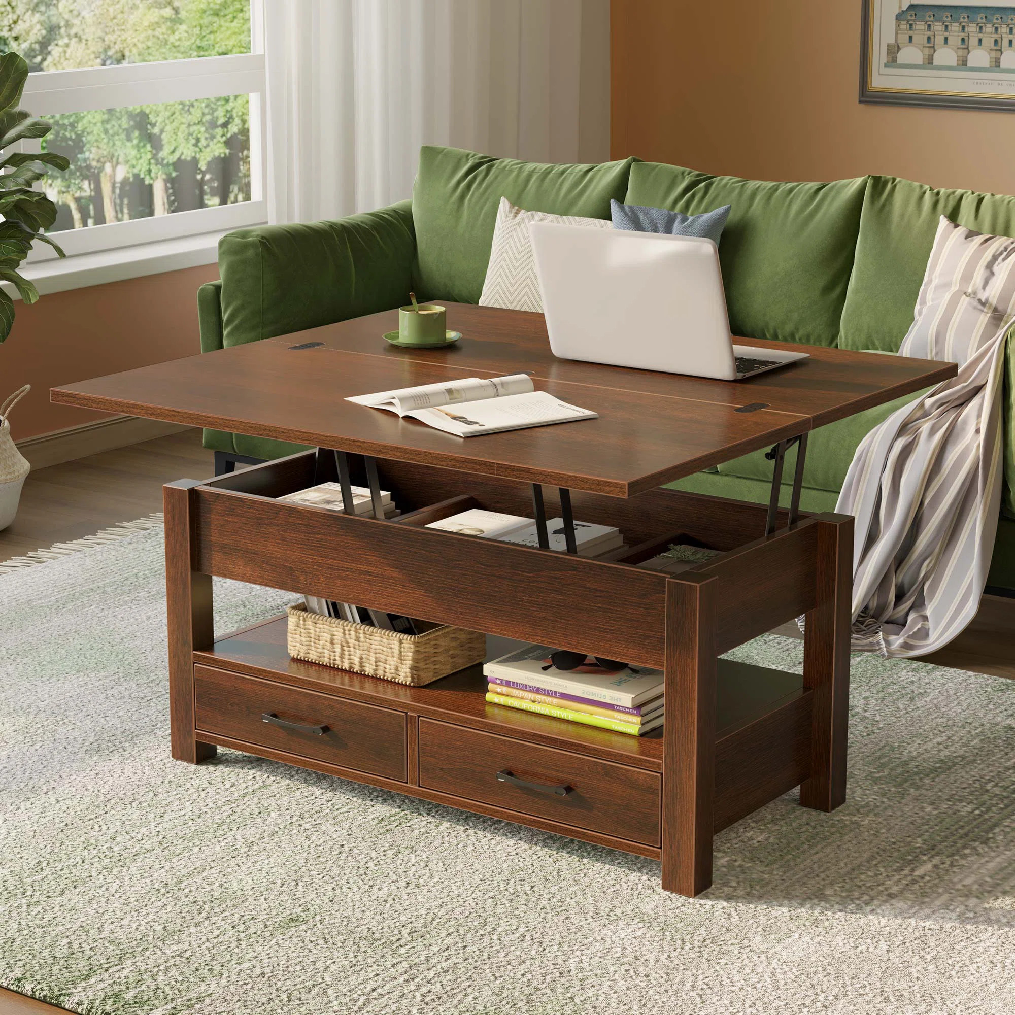Lift Top Coffee Table, Modern Extendable Wooden Desk with Hidden Storage | Wayfair North America