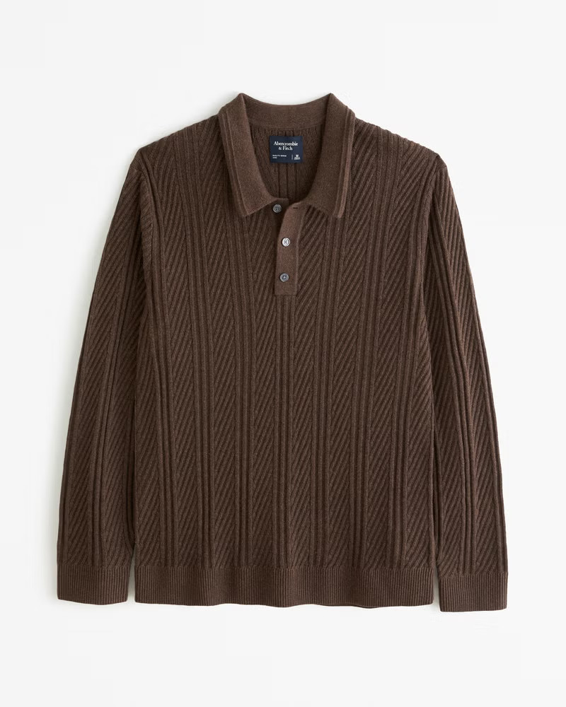 Abercrombie & Fitch Men's Long-Sleeve 3-Button Sweater Polo in Brown - Size XXL | Abercrombie & Fitch (US)