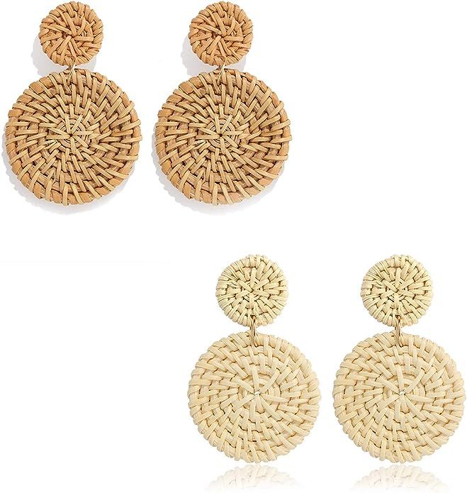 Rattan Earrings For Women Handmade Weave Straw Drop Hoop Earrings Statement Lightweight Wicker Di... | Amazon (US)