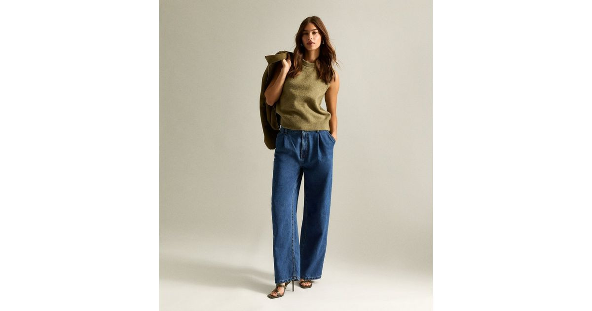 Blue Pleated Wide Leg Jeans | New Look | New Look (UK)