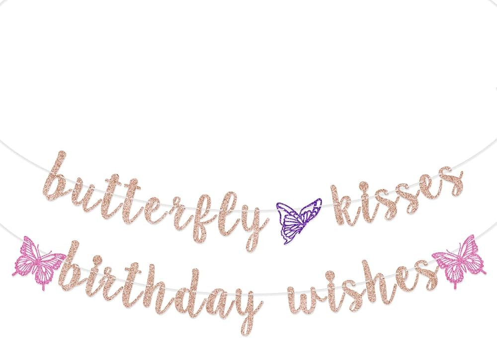 Butterfly Kisses Birthday Wishes Banner, Butterfly First Birthday Party Banner, Butterfly Birthda... | Amazon (US)