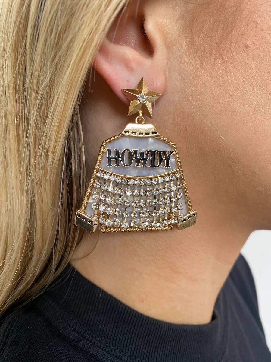 Howdy Rhinestone Fringe Drop Earrings | Willow Boutique