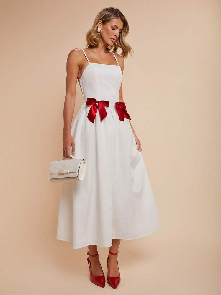 COSMINA Women's Elegant Vacation Bowknot Strap Dress, Spring/Summer Women S White Dress Women Birthday Outfit | SHEIN