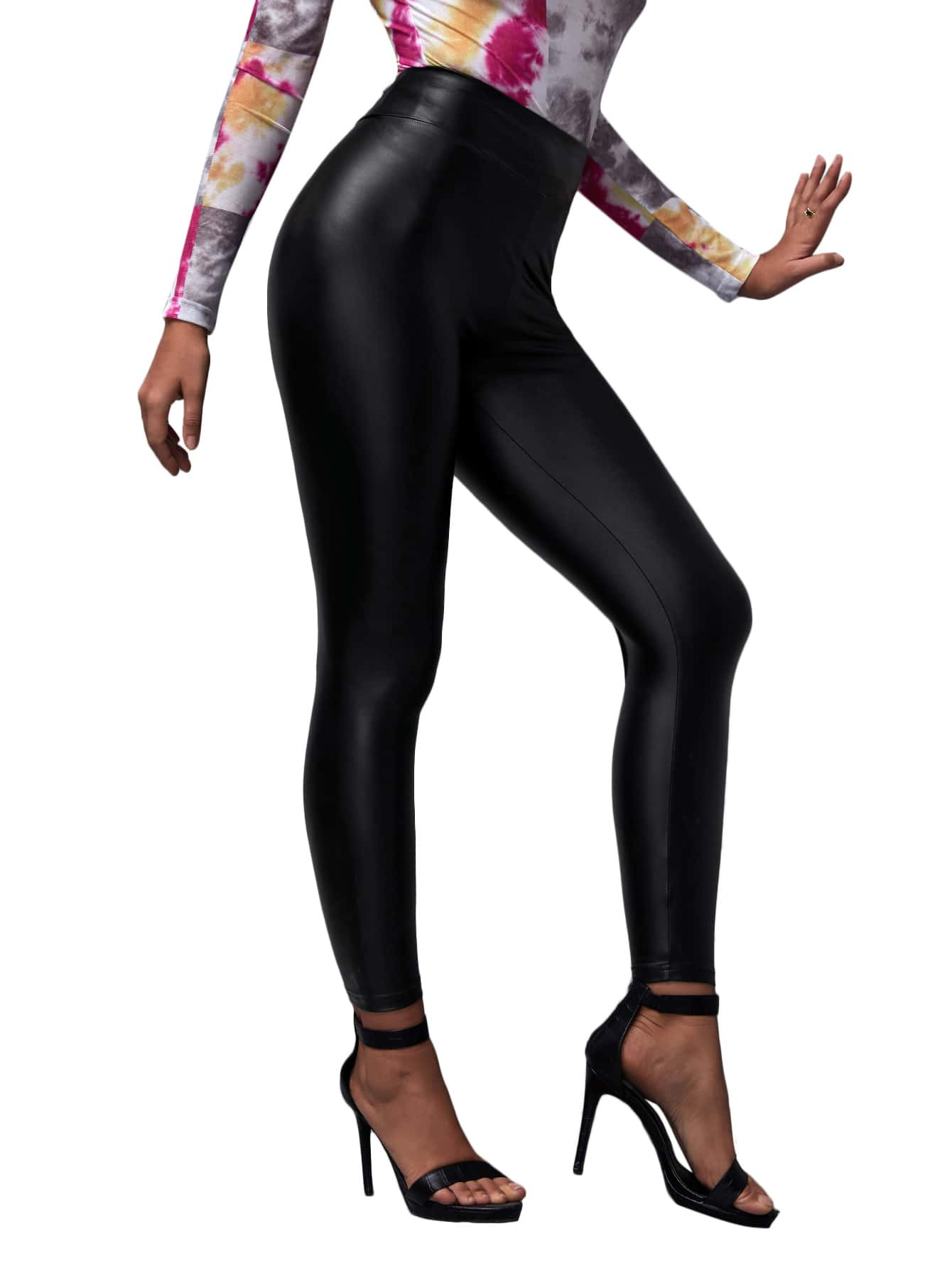 Faux Patent Leather High-Rise Leggings | SHEIN