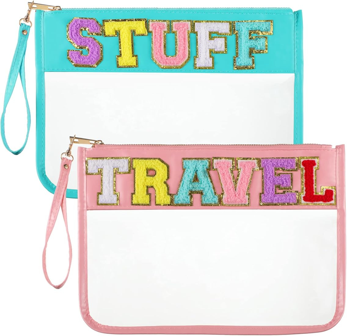 Sanwuta 2 Pcs Chenille Letter Clear Zipper Pouch Clear Cosmetic Bag Clear Purse Clear Makeup Lett... | Amazon (US)