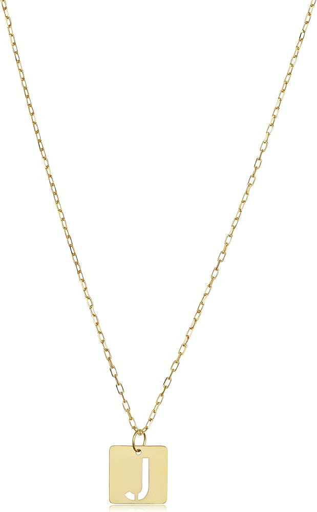 Kooljewelry 14k Yellow Gold Square Tile Initial Cut-out Letter Alphabet Necklace for Women (adjus... | Amazon (US)
