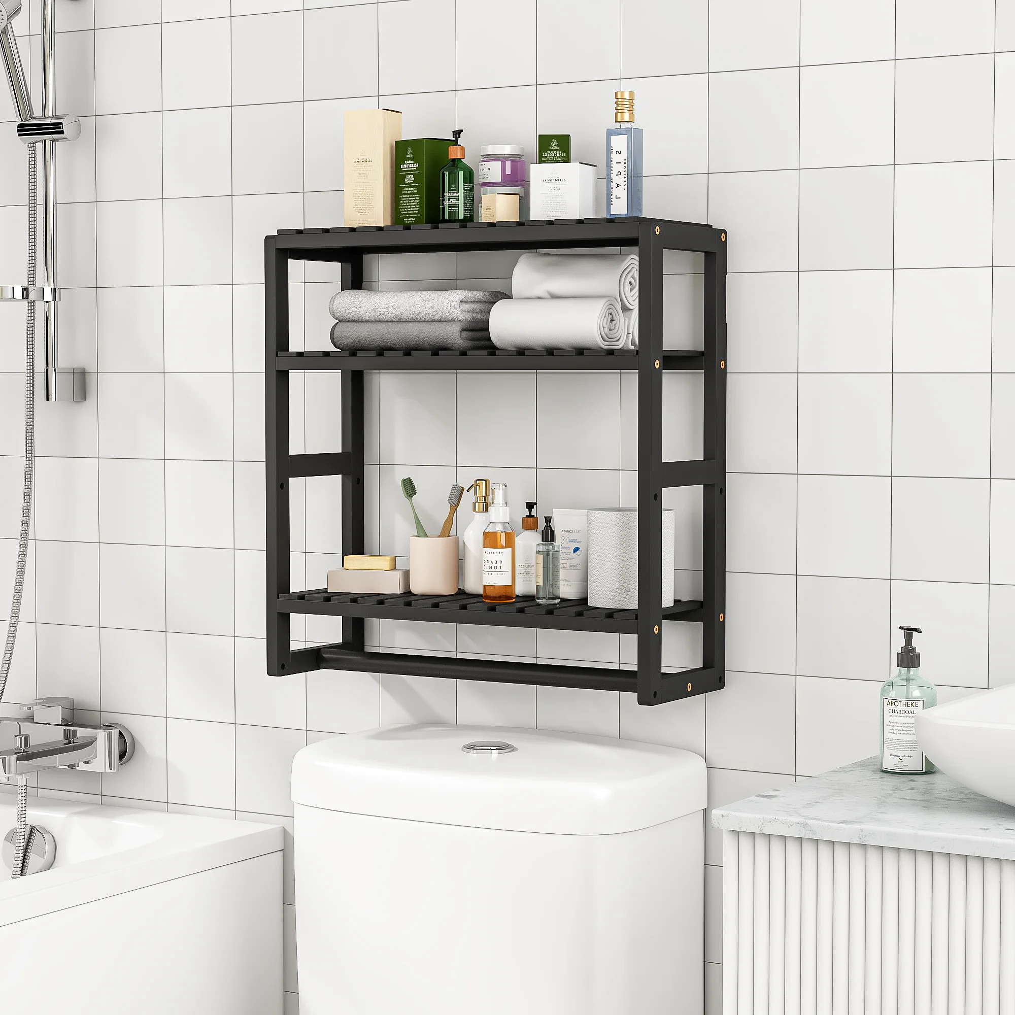 Bamworld Over the Toilet Storage Rack, 3 Tier Bathroom Organizer Shelf Over Toilet, Freestanding ... | Walmart (US)