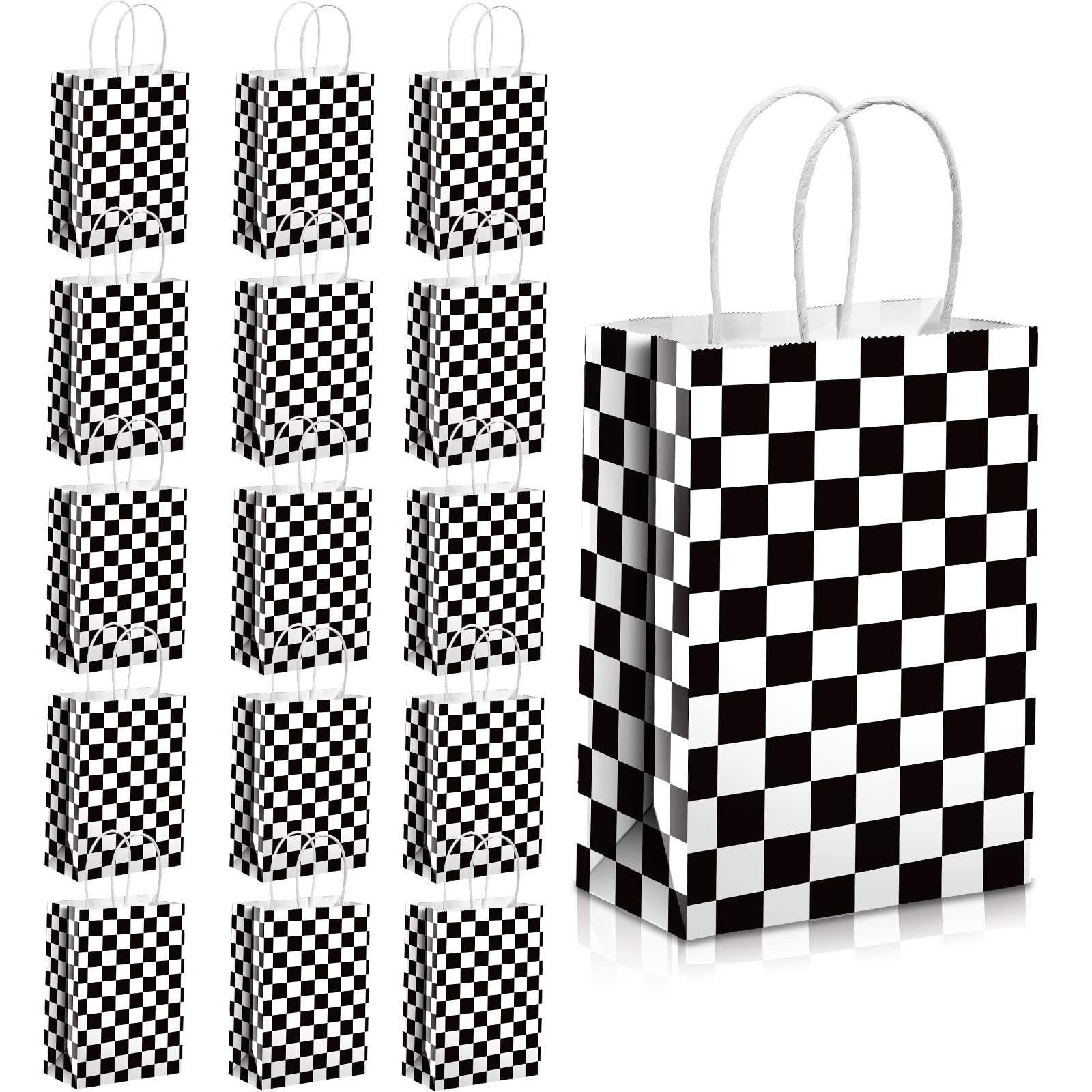 Epakh 16 Pcs Checkered Racing Treat Bags Race Car Party Favors with Handles Black and White Check... | Amazon (US)